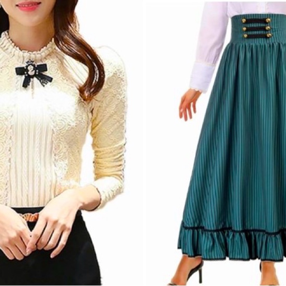 Victorian Skirt and Blouse for Halloween or Christmas Caroling size L NWT